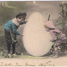 Easter Postcard Children Giant Egg Cart 1906