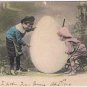 Easter Postcard Children Giant Egg Cart 1906