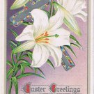 Postcard Embossed Easter Day Lilies And Cross