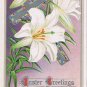 Postcard Embossed Easter Day Lilies And Cross