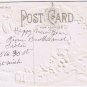 Holiday Postcard Embossed Happy New Year Horseshoe Mistletoe Snowy Home Scene
