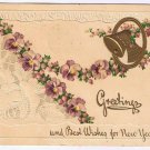Holiday Postcard Embossed Greetings Best Wishes For New Year Bells Pansies