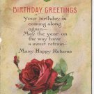 Greetings Postcard Birthday Red Rose Many Happy Returns