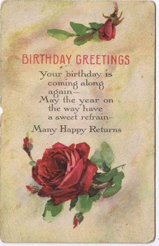 Greetings Postcard Birthday Red Rose Many Happy Returns