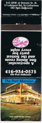 Matchbook Cover The Port Mansion Old Port Dalhousie St Catherines Ontario