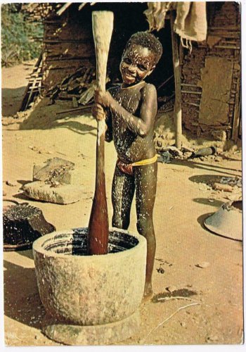 Africa Postcard Boy Grinding Pot