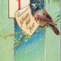 Postcard Embossed Happy New Year Bird Blue Berries January 1 Calendar