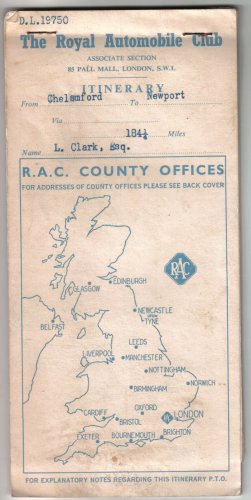 UK Royal Automobile Club Roadmap Chelmsford Newport Maps & Directions