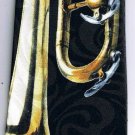 Musical Instrument Necktie Trumpet Gold On Black Polyester