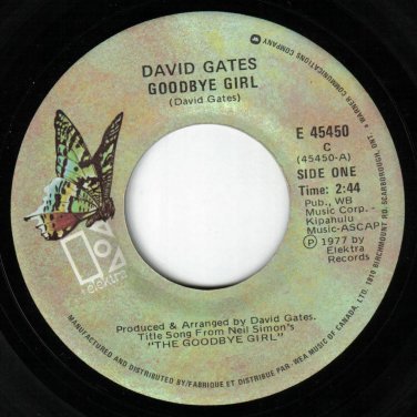 David Gates Goodbye Girl 45 rpm Sunday Rider Canadian Pressing