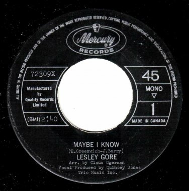 Lesley Gore Maybe I Know 45 rpm Wonder Boy Canadian Pressing
