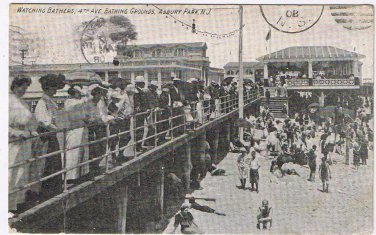 New Jersey Postcard Asbury Park Watching Bathers 4th Ave Bathing Grounds 1908