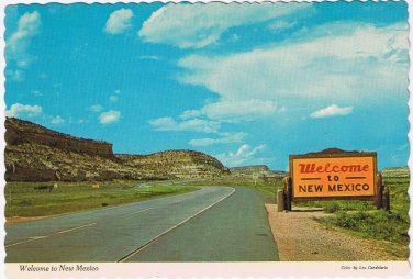 Postcard Welcome To New Mexico Road Border Sign