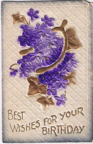 Postcard Embossed Best Wishes For Your Birthday Violets Wishbone