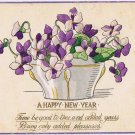 Postcard Embossed Happy New Year Bowl Of Violets