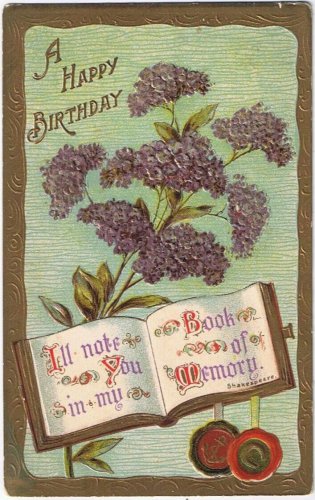 Postcard Embossed Happy Birthday Book Of Memory