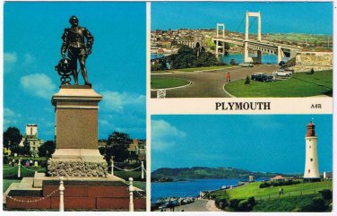 Postcard Plymouth Monument Lighthouse Bridge UK Multi View