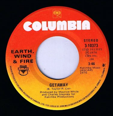 Earth Wind & Fire Getaway 45 rpm Getaway Instrumental Canadian Pressing