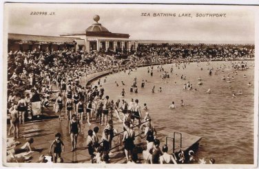 Postcard RPPC Sea Bathing Lake Southport England UK