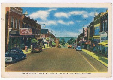 Ontario Postcard Orillia Main Street Looking North 1949