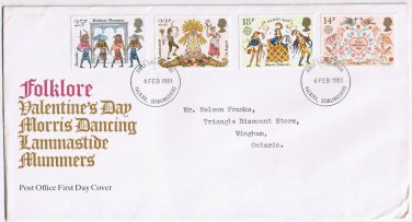 United Kingdom First Day Cover FDC Falkirk Folklore Valentine Lammastide Mummers