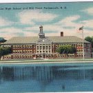 New Hampshire Postcard Portsmouth Junior High School & Mill Pond