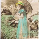 Antique Fashion RPPC Lady Umbrella Photo Postcard Hand Colored Art Deco USA
