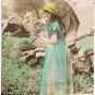 Antique Fashion RPPC Lady Umbrella Photo Postcard Hand Colored Art Deco USA