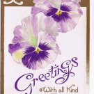 Holiday Postcard Embossed Christmas Greetings Pansies Bamforth Saxony