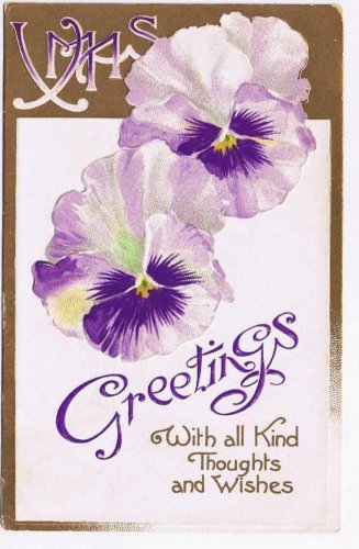 Holiday Postcard Embossed Christmas Greetings Pansies Bamforth Saxony