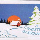 Holiday Postcard Embossed Christmas Blessing Sunset Tree House Snow