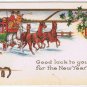 Holiday Postcard Embossed Happy New Year Coach & Horses Horseshoes