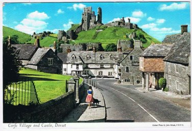 Postcard Corfe Village & Castle Dorset England UK