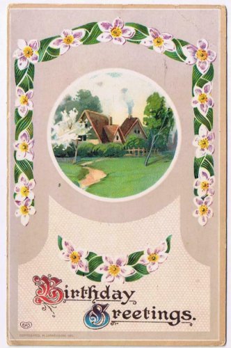 Greeting Postcard Birthday Cottage Trees Path