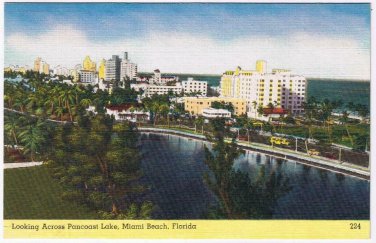Postcard Looking Across Pancoast Lake Miami Beach Florida