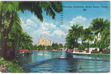 Postcard Venetian Waterway Miami Beach Florida 1954