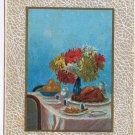 Holiday Postcard Thanksgiving Dinner On Table Bouquet Flowers