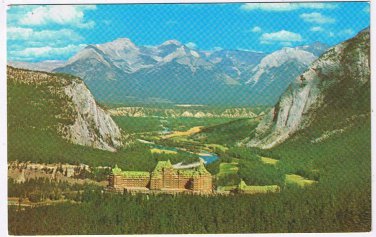 Alberta Postcard Banff Springs Hotel & Bow Valley Tunnel & Sulphur Mountain New
