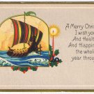 Holiday Postcard Christmas Health And Happiness Sailboat Galleon