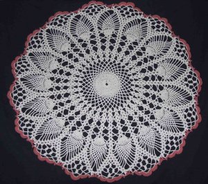 NWOT Thread Crochet White & Rose Pineapple Doily 21"
