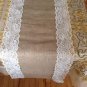 Handmade Natural Burlap Table Runner with Off White Trimming