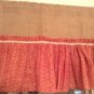 Handmade Natural Burlap Valance With Red Cotton Ruffle Skirt And Lace Trim