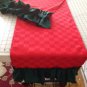 Handmade Red Table Runner With Green Ruffles Holiday Spirits