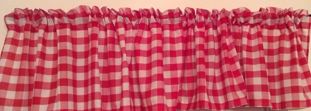 Handmade Red Gingham Valance 98" Wide16" Long 100% Cotton