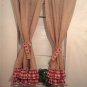 Handmade French Country Style Burlap And Gingham Curtainwith 2 Tires Of Ruffles