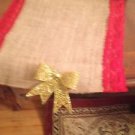 Handmade Natural Burlap Table Runner With Red Lace  And Golden Removable Bow