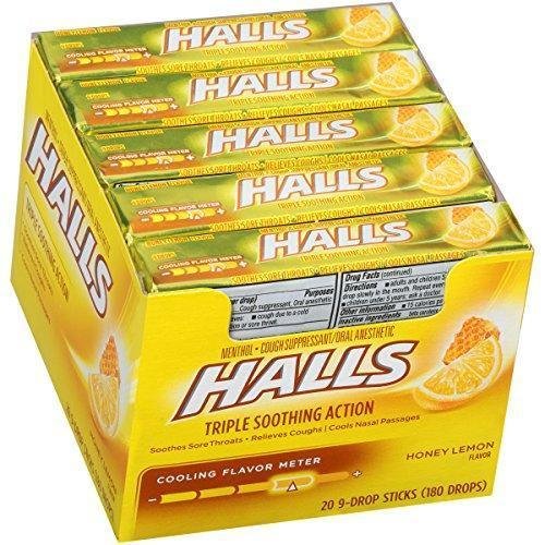 HALLS Cough Drops (Honey Lemon, 9 Drops, 20 Pack)
