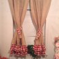 Burlap Curtain panels with red ruffles