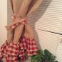 Burlap Curtain panels with red ruffles