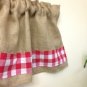 Burlap and red gingham valance 72"X15